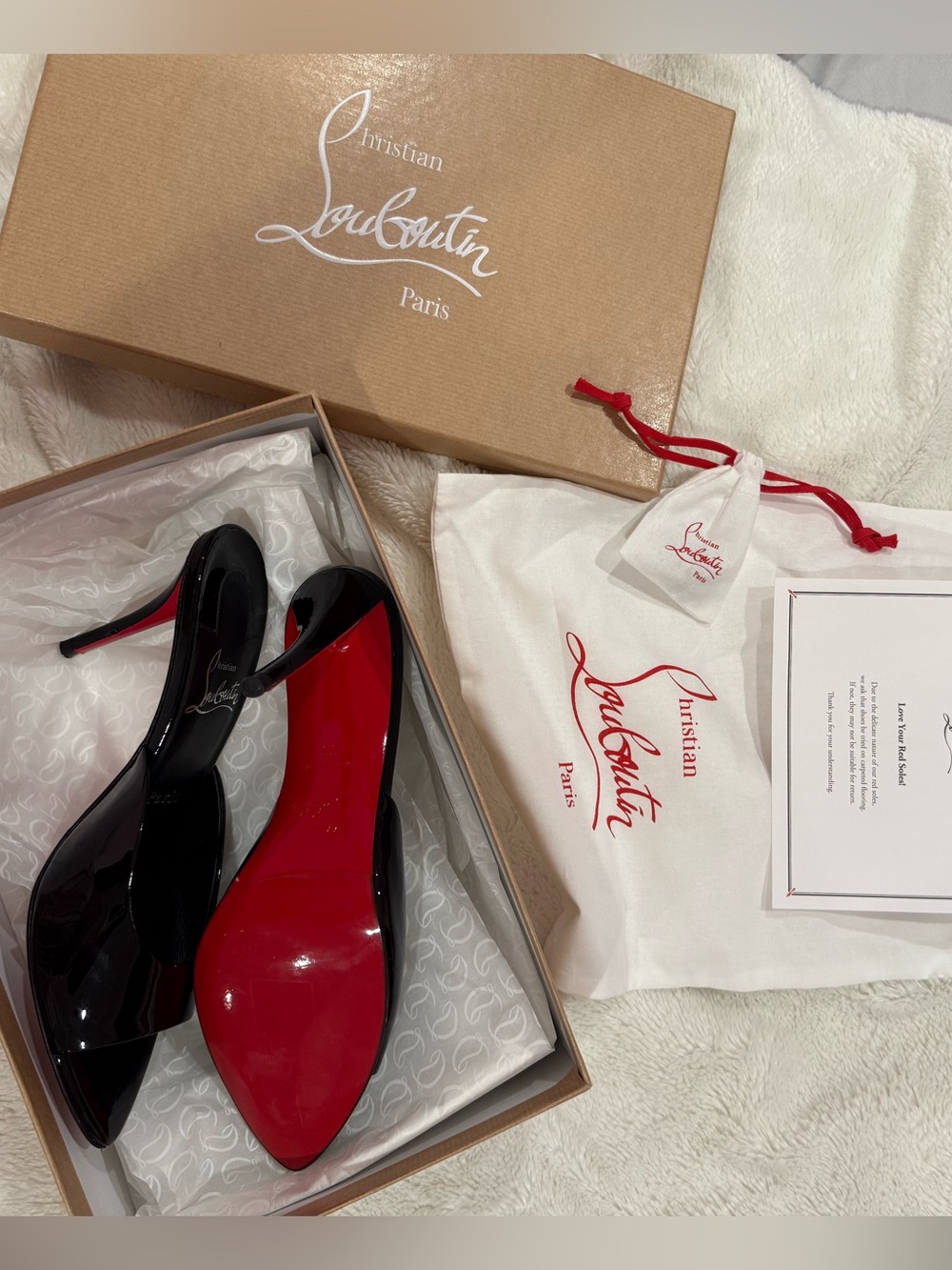 Miss z Christian Louboutin Black Patent Slingback Pumps with Red Soles